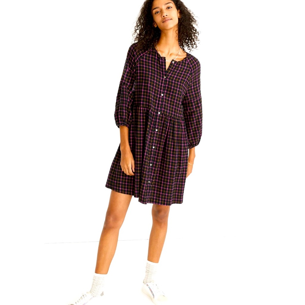 Madewell Women’s Plaid Flannel Raglan Button-Front Shirt Dress / Size 6